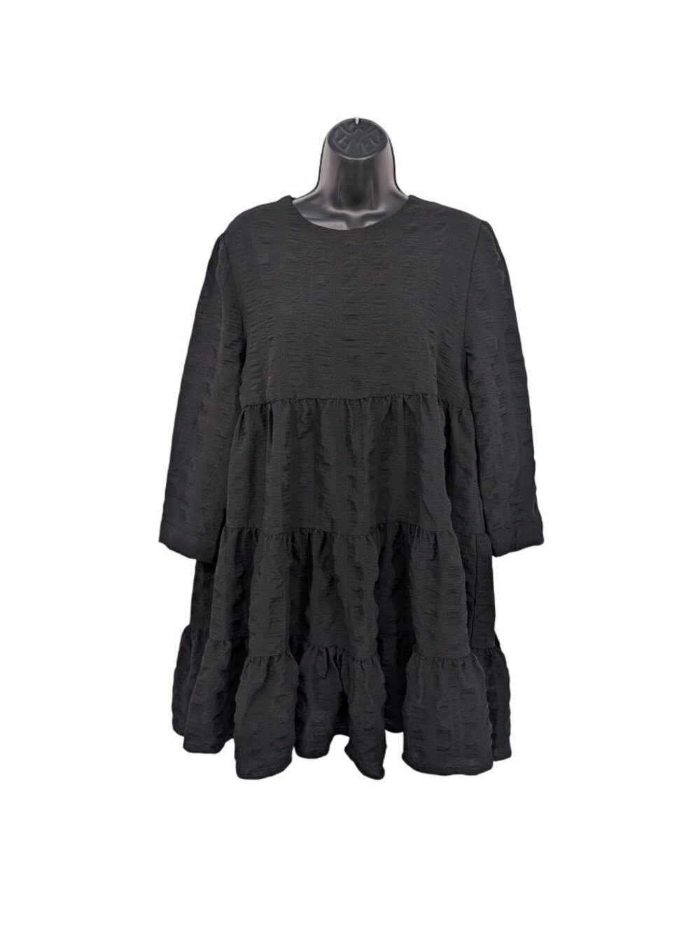 Black Tiered Babydoll Dress Cottage Minimalist Lagenlook Romantic Resort Large